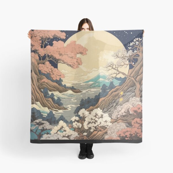 Item preview, Japanese Japan Wood-block Okiyo-e Mountian Moonlight Garden designed and sold by BrandonArtWorld.
