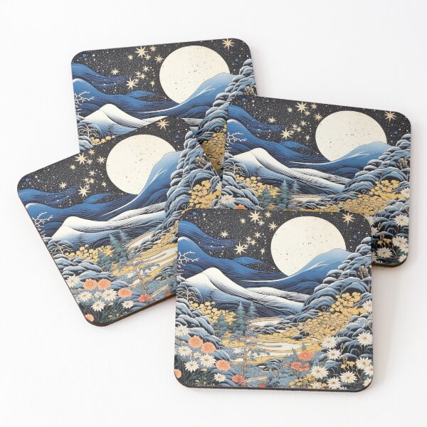 Item preview, Japanese Japan Wood-block Okiyo-e Mountian Moonlight Garden designed and sold by BrandonArtWorld.
