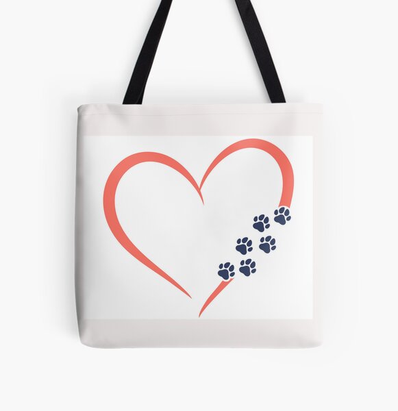 Heart and Paw Print Design All Over Print Tote Bag