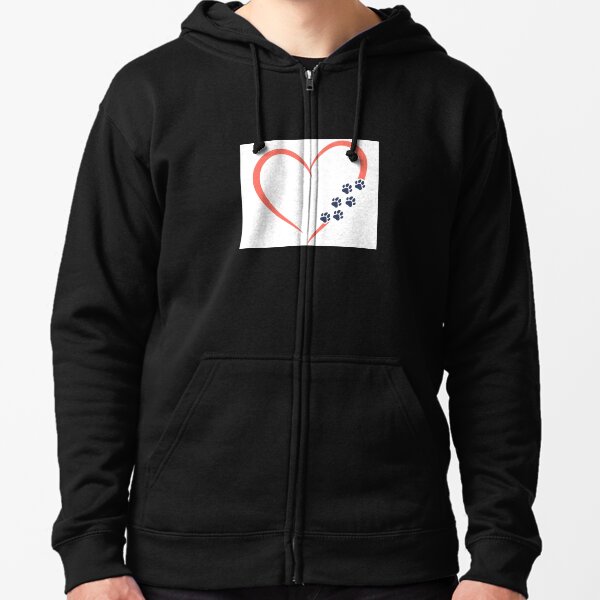 Heart and Paw Print Design Zipped Hoodie