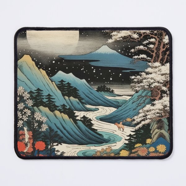 Item preview, Japanese Japan Wood-block Okiyo-e Mountian Moonlight Garden designed and sold by BrandonArtWorld.
