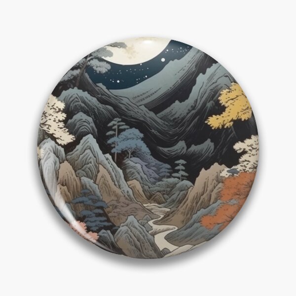 Item preview, Japanese Japan Wood-block Okiyo-e Mountian Moonlight Garden designed and sold by BrandonArtWorld.