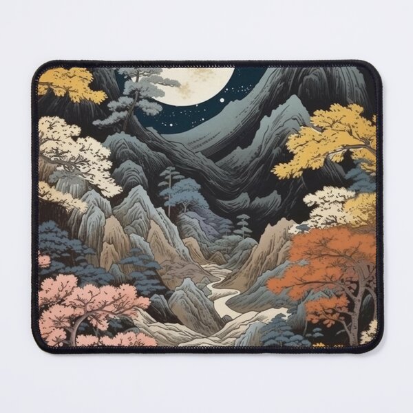 Item preview, Japanese Japan Wood-block Okiyo-e Mountian Moonlight Garden designed and sold by BrandonArtWorld.