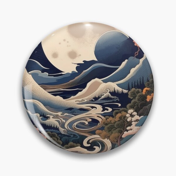 Item preview, Japanese Japan Wood-block Okiyo-e Mountian Moonlight Garden designed and sold by BrandonArtWorld.