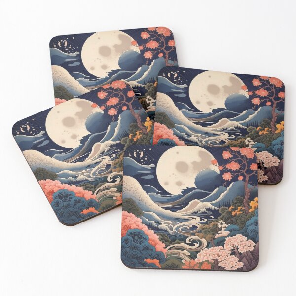 Item preview, Japanese Japan Wood-block Okiyo-e Mountian Moonlight Garden designed and sold by BrandonArtWorld.