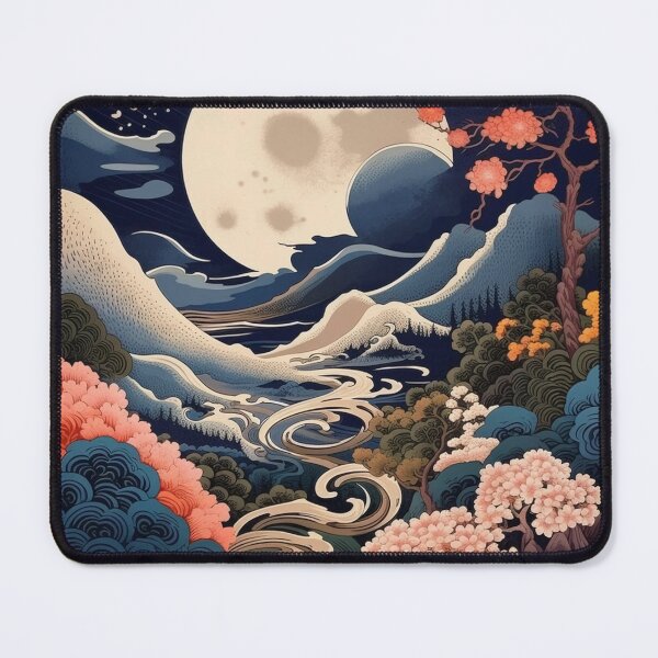 Item preview, Japanese Japan Wood-block Okiyo-e Mountian Moonlight Garden designed and sold by BrandonArtWorld.
