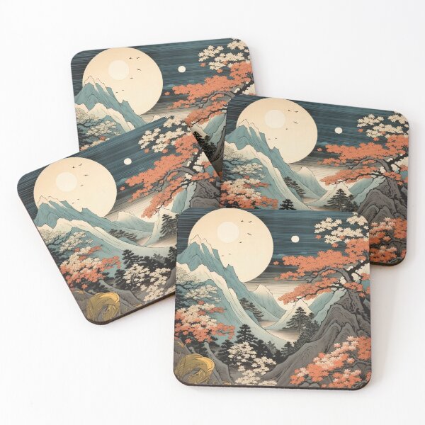 Item preview, Japanese Japan Wood-block Okiyo-e Mountian Moonlight Garden designed and sold by BrandonArtWorld.
