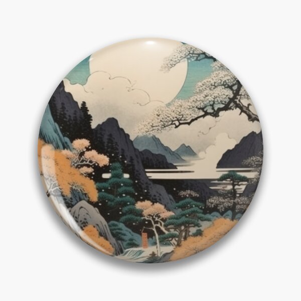 Item preview, Japanese Japan Wood-block Okiyo-e Mountian Moonlight Garden designed and sold by BrandonArtWorld.