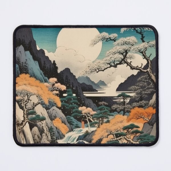 Item preview, Japanese Japan Wood-block Okiyo-e Mountian Moonlight Garden designed and sold by BrandonArtWorld.