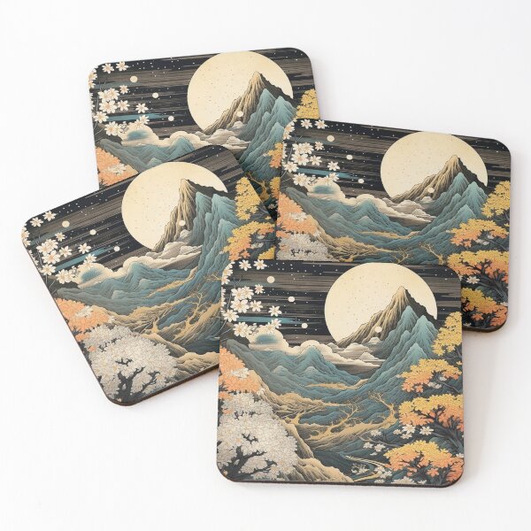 Item preview, Japanese Japan Wood-block Okiyo-e Mountian Moonlight Garden designed and sold by BrandonArtWorld.