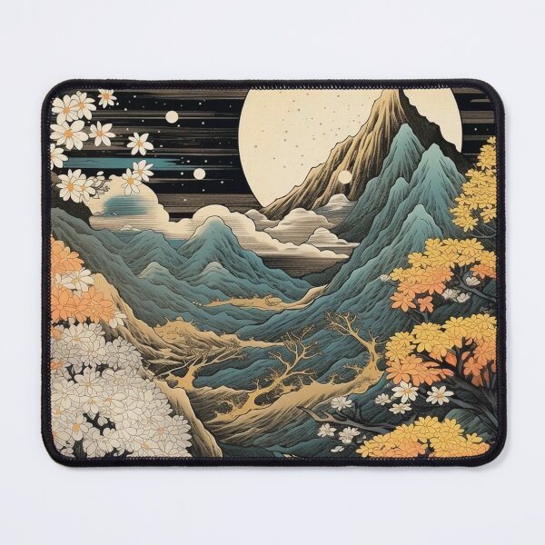 Item preview, Japanese Japan Wood-block Okiyo-e Mountian Moonlight Garden designed and sold by BrandonArtWorld.