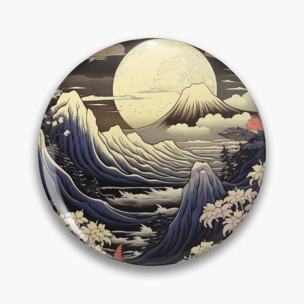 Item preview, Japanese Japan Wood-block Okiyo-e Mountian Moonlight Garden designed and sold by BrandonArtWorld.