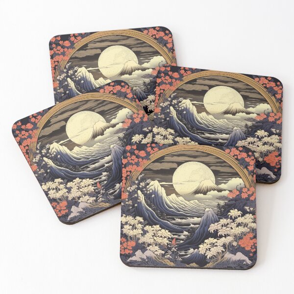 Item preview, Japanese Japan Wood-block Okiyo-e Mountian Moonlight Garden designed and sold by BrandonArtWorld.