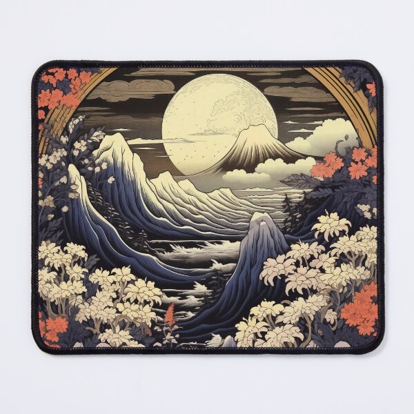 Item preview, Japanese Japan Wood-block Okiyo-e Mountian Moonlight Garden designed and sold by BrandonArtWorld.