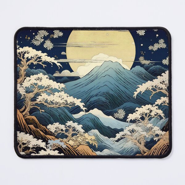 Item preview, Japanese Japan Wood-block Okiyo-e Mountian Moonlight Garden designed and sold by BrandonArtWorld.