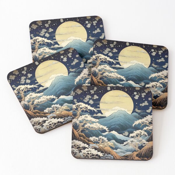 Item preview, Japanese Japan Wood-block Okiyo-e Mountian Moonlight Garden designed and sold by BrandonArtWorld.
