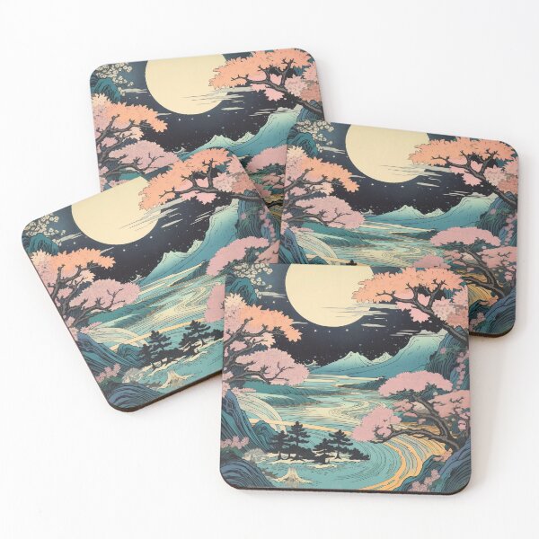 Item preview, Japanese Japan Wood-block Okiyo-e Mountian Moonlight Garden designed and sold by BrandonArtWorld.