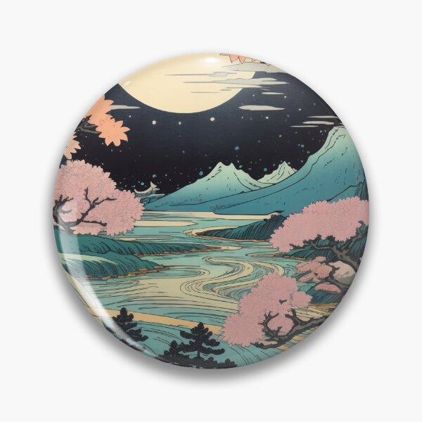 Item preview, Japanese Japan Wood-block Okiyo-e Mountian Moonlight Garden designed and sold by BrandonArtWorld.