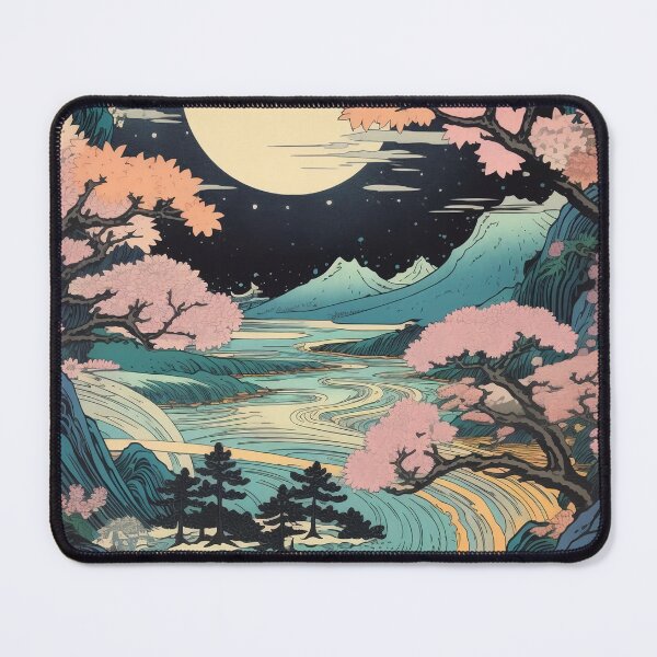 Item preview, Japanese Japan Wood-block Okiyo-e Mountian Moonlight Garden designed and sold by BrandonArtWorld.