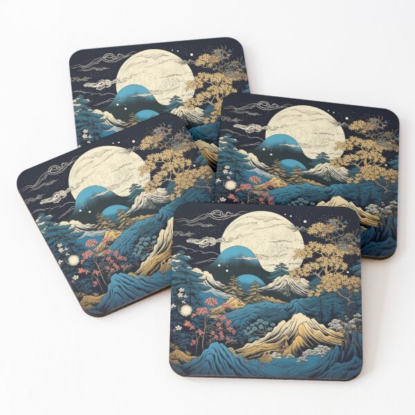 Item preview, Japanese Japan Wood-block Okiyo-e Mountian Moonlight Garden designed and sold by BrandonArtWorld.