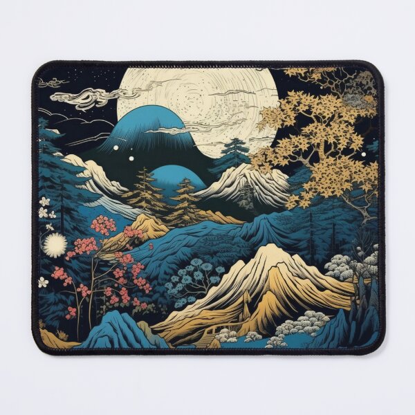 Item preview, Japanese Japan Wood-block Okiyo-e Mountian Moonlight Garden designed and sold by BrandonArtWorld.