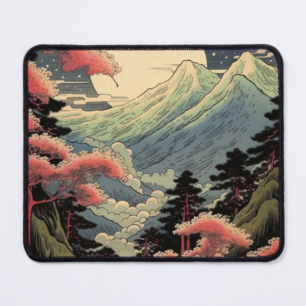 Item preview, Japanese Japan Wood-block Okiyo-e Mountian Moonlight Garden designed and sold by BrandonArtWorld.