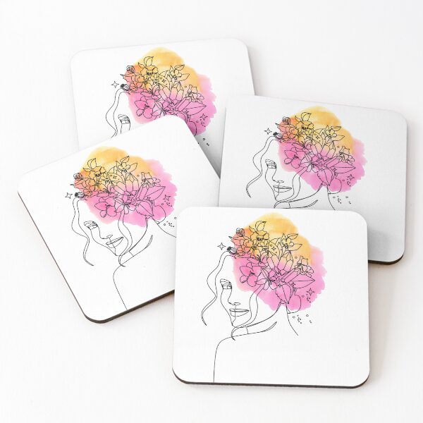 Item preview, pink and yellow water color flowers designed and sold by kaelinmeicher.