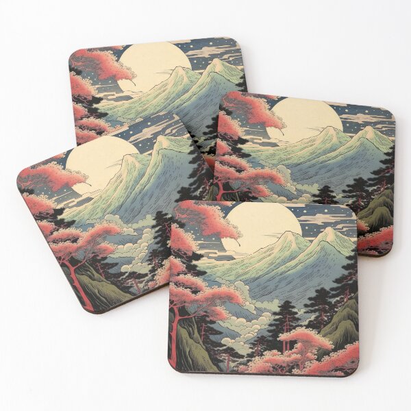 Item preview, Japanese Japan Wood-block Okiyo-e Mountian Moonlight Garden designed and sold by BrandonArtWorld.
