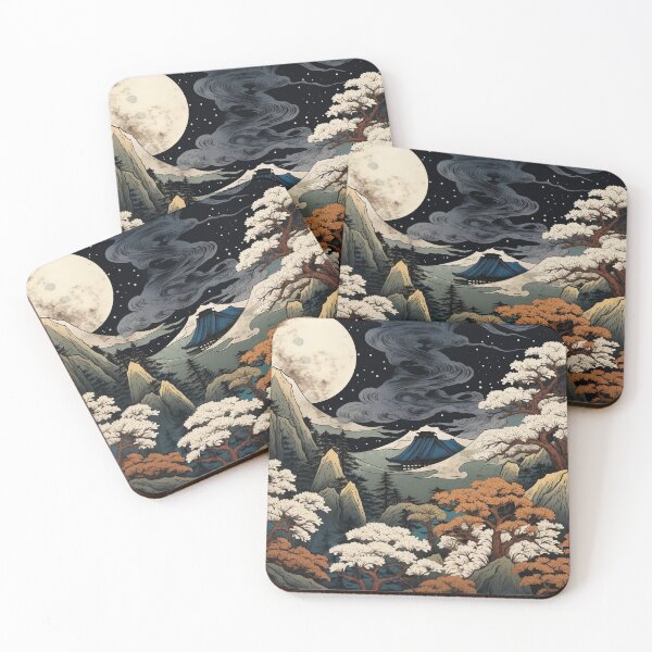 Item preview, Japanese Japan Wood-block Okiyo-e Mountian Moonlight Garden designed and sold by BrandonArtWorld.