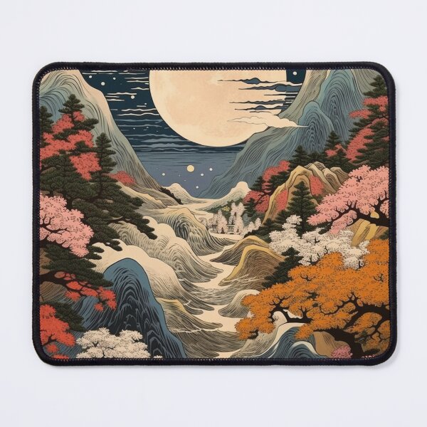 Item preview, Japanese Japan Wood-block Okiyo-e Mountian Moonlight Garden designed and sold by BrandonArtWorld.