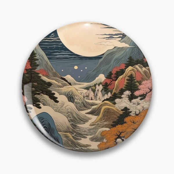 Item preview, Japanese Japan Wood-block Okiyo-e Mountian Moonlight Garden designed and sold by BrandonArtWorld.