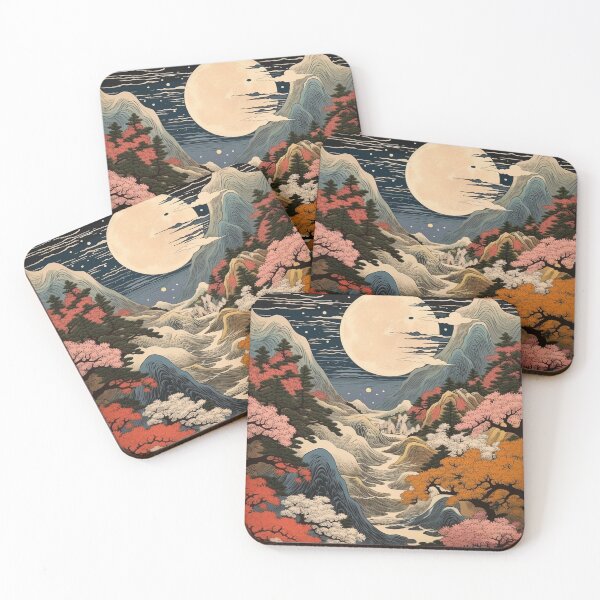 Item preview, Japanese Japan Wood-block Okiyo-e Mountian Moonlight Garden designed and sold by BrandonArtWorld.