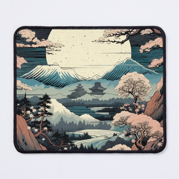 Item preview, Japanese Japan Wood-block Okiyo-e Mountian Moonlight Garden designed and sold by BrandonArtWorld.