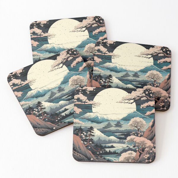 Item preview, Japanese Japan Wood-block Okiyo-e Mountian Moonlight Garden designed and sold by BrandonArtWorld.