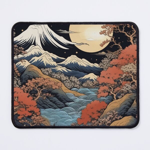 Item preview, Japanese Japan Wood-block Okiyo-e Mountian Moonlight Garden designed and sold by BrandonArtWorld.