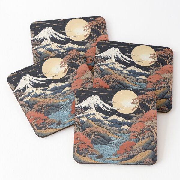 Item preview, Japanese Japan Wood-block Okiyo-e Mountian Moonlight Garden designed and sold by BrandonArtWorld.