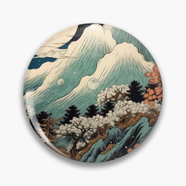 Item preview, Japanese Japan Wood-block Okiyo-e Mountian Moonlight Garden designed and sold by BrandonArtWorld.