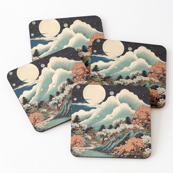 Item preview, Japanese Japan Wood-block Okiyo-e Mountian Moonlight Garden designed and sold by BrandonArtWorld.