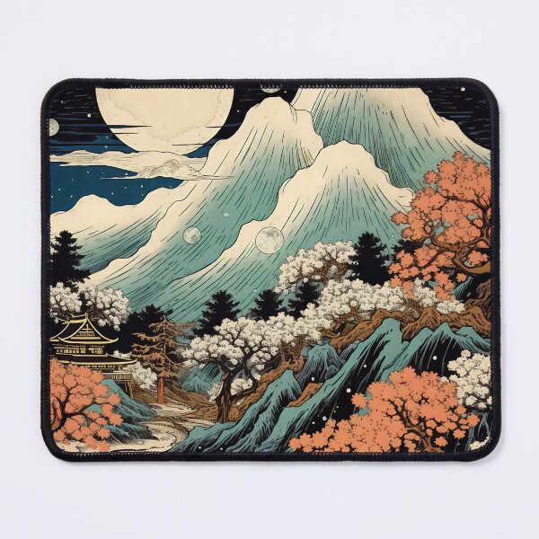 Item preview, Japanese Japan Wood-block Okiyo-e Mountian Moonlight Garden designed and sold by BrandonArtWorld.