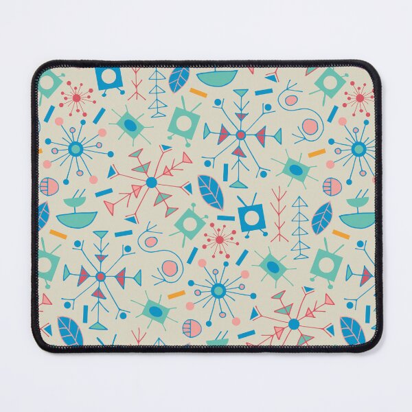 Item preview, ATOMIC Mid-Century Modern Retro Scattered Abstract in Turquoise Blue Red Pink Yellow on Cream - UnBlink Studio by Jackie Tahara designed and sold by Jackie Tahara of UnBlink Studio.