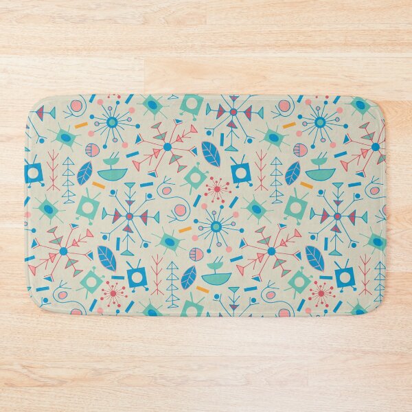 Item preview, ATOMIC Mid-Century Modern Retro Scattered Abstract in Turquoise Blue Red Pink Yellow on Cream - UnBlink Studio by Jackie Tahara designed and sold by Jackie Tahara of UnBlink Studio.