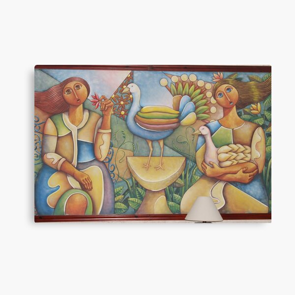 #Fantastic #bird #surrounded #two #girls #Painting #wall #hotel #cartoon #modernart #art #illustration #painting #god #mural #horizontal #colorimage #design #colors #people #imagination #designprof Canvas Print