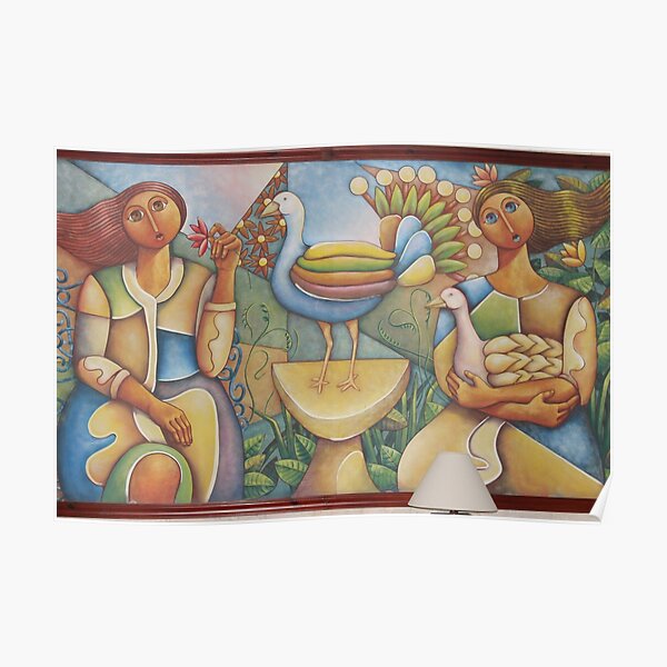 #Fantastic #bird #surrounded #two #girls #Painting #wall #hotel #cartoon #modernart #art #illustration #painting #god #mural #horizontal #colorimage #design #colors #people #imagination #designprof Poster