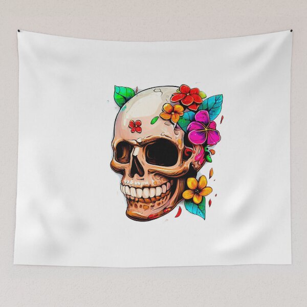 Item preview, Skull with colorful flowers designed and sold by miguel-ozz.