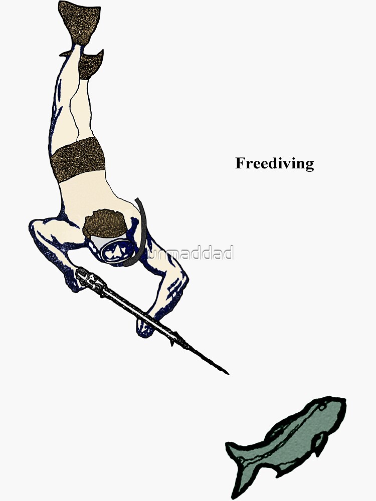 Spearfishing Freediving Diver with Speargun and Fish URM Sticker for Sale  by urmaddad
