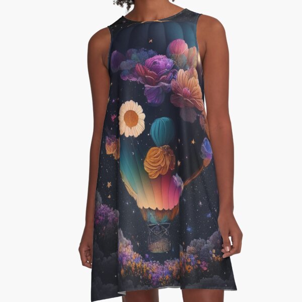 Item preview, Colorful Hot Air Balloon Made of Flowers in the Colorful Night Sky 3 designed and sold by XamiDesign.