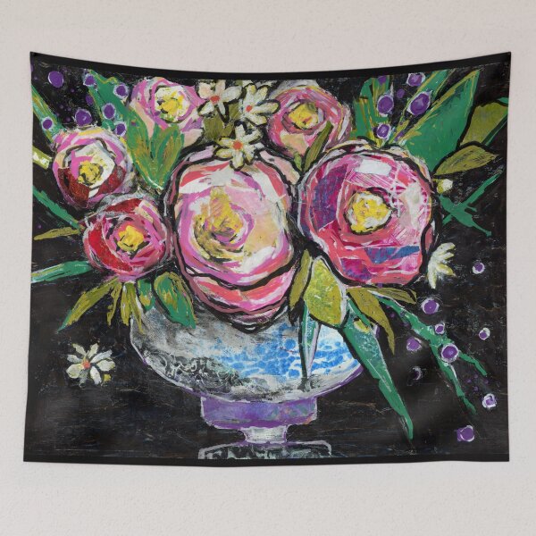Item preview, Pink White Roses Abstract Flowers in Vase Collage Mixed Media Painting designed and sold by JoanneHerrmann.