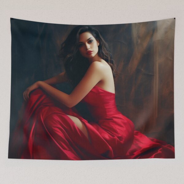 Item preview, Entrancing Elegance: A Captivating Portrait of a Red-Dressed Beauty designed and sold by oanaunciuleanu.