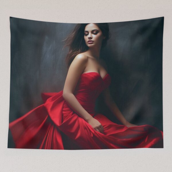 Item preview, Entrancing Elegance: A Captivating Portrait of a Red-Dressed Beauty designed and sold by oanaunciuleanu.