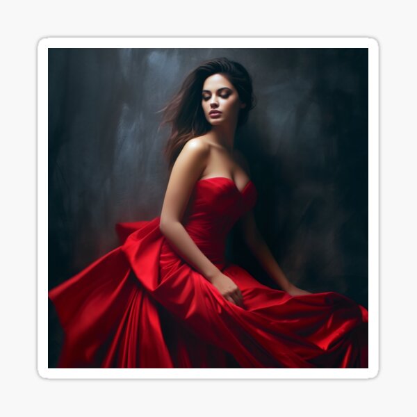 Item preview, Entrancing Elegance: A Captivating Portrait of a Red-Dressed Beauty designed and sold by oanaunciuleanu.